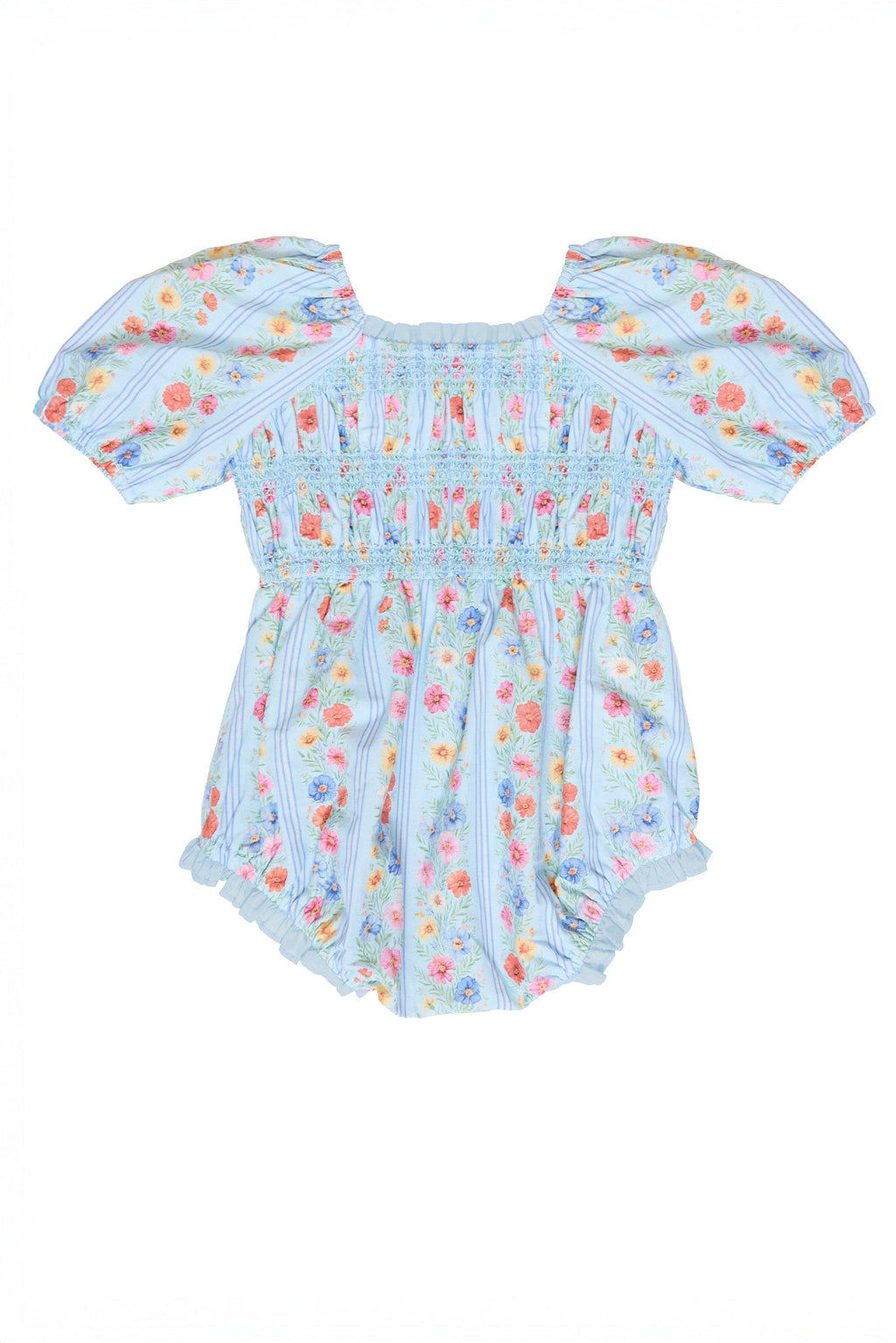 Baby Roselyn Romper in Blue Linear Floral Print