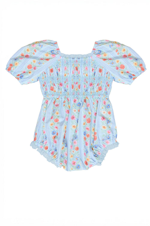 Baby Roselyn Romper in Blue Linear Floral Print