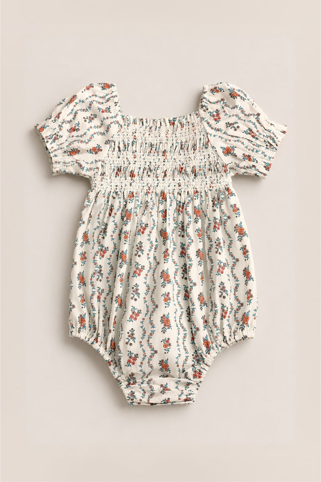 Baby Sunday Best Romper in Linear Poppy Woodblock