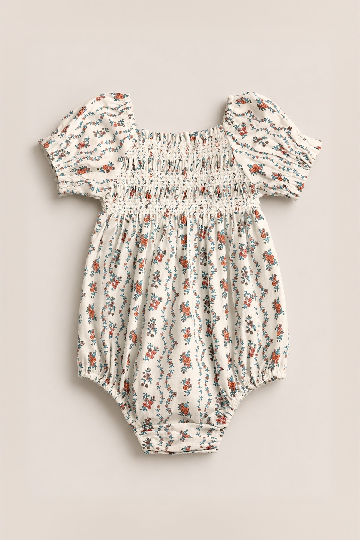Baby Sunday Best Romper in Linear Poppy Woodblock