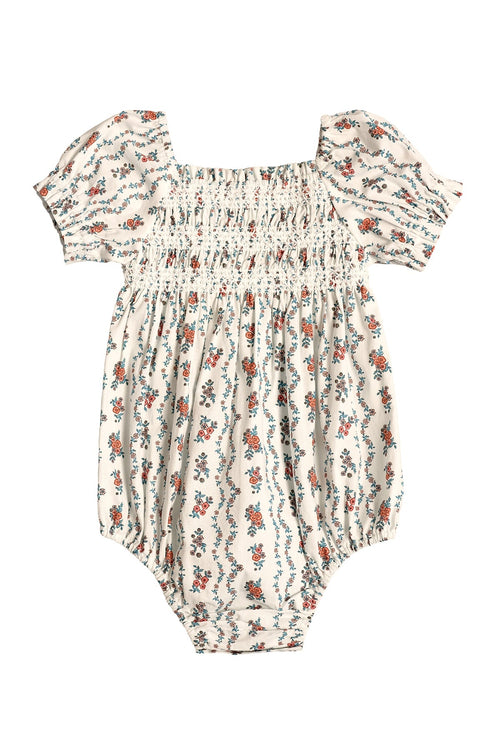 Baby Sunday Best Romper in Linear Poppy Woodblock