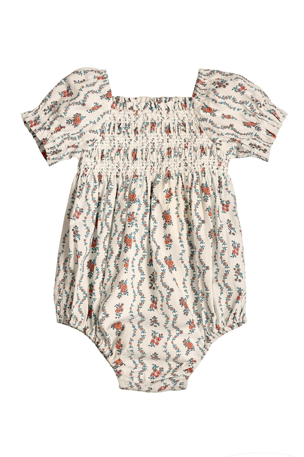 Baby Sunday Best Romper in Linear Poppy Woodblock