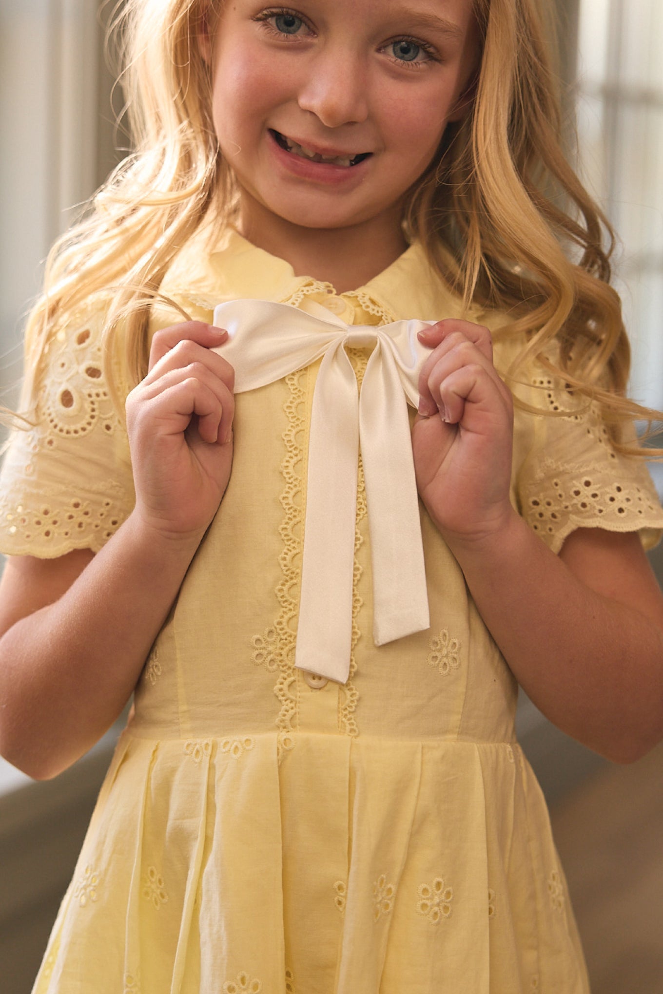 Mini Penny Dress in Butter Yellow Eyelet