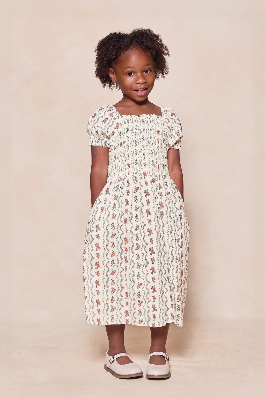 Mini Sunday Best Dress in Linear Poppy Woodblock