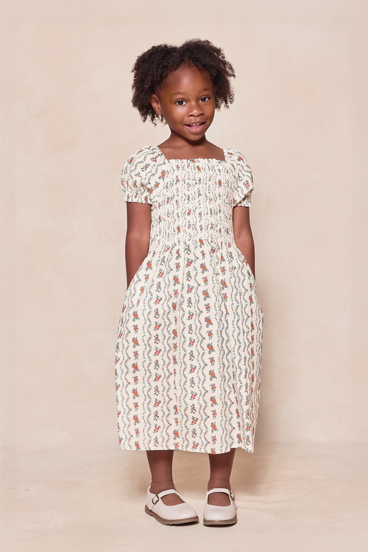 Mini Sunday Best Dress in Linear Poppy Woodblock