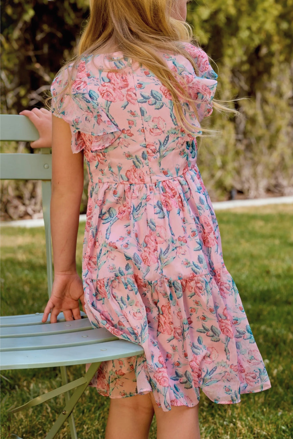 Mini Trixie Dress in Pink Sketched Flower Chiffon
