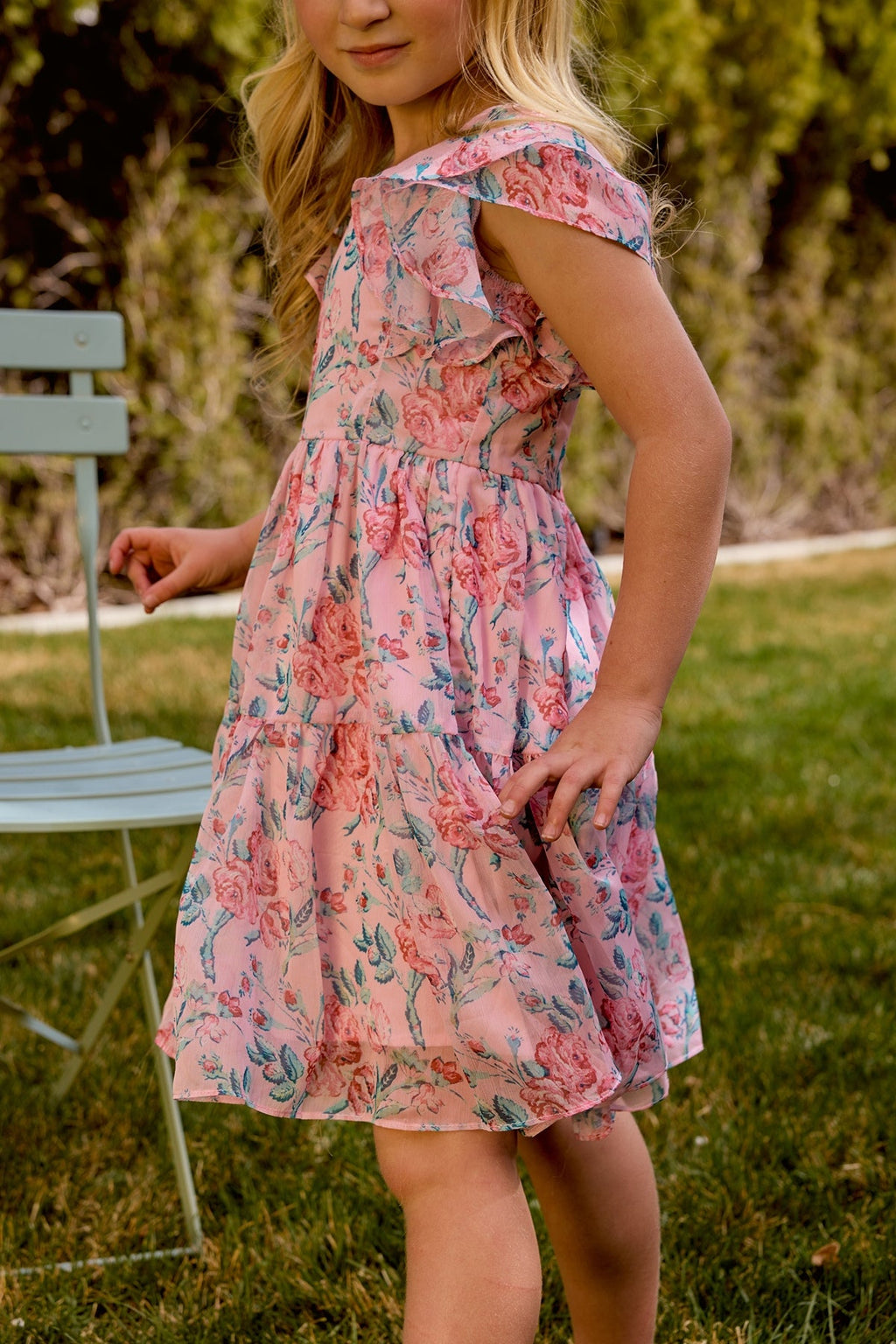 Mini Trixie Dress in Pink Sketched Flower Chiffon