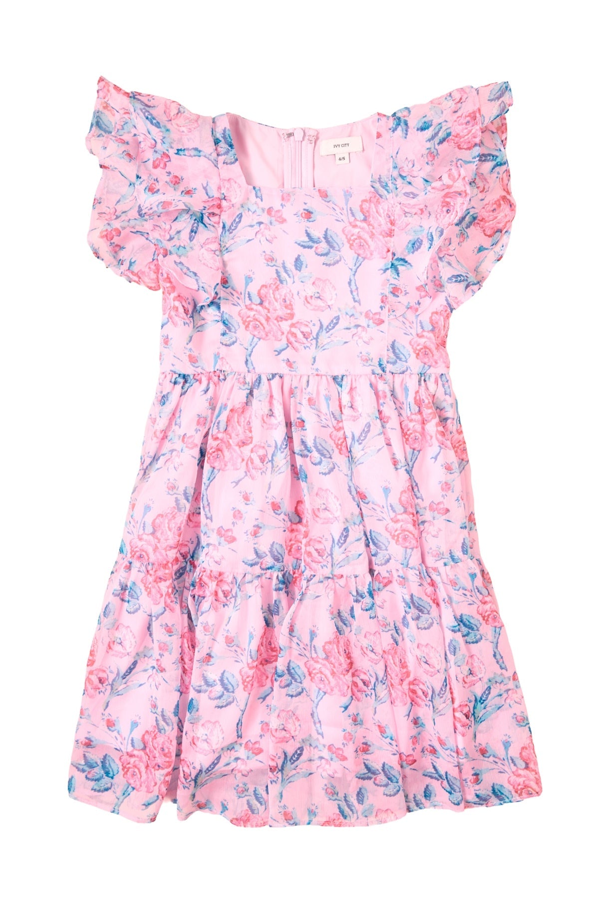 Mini Trixie Dress in Pink Sketched Flower Chiffon