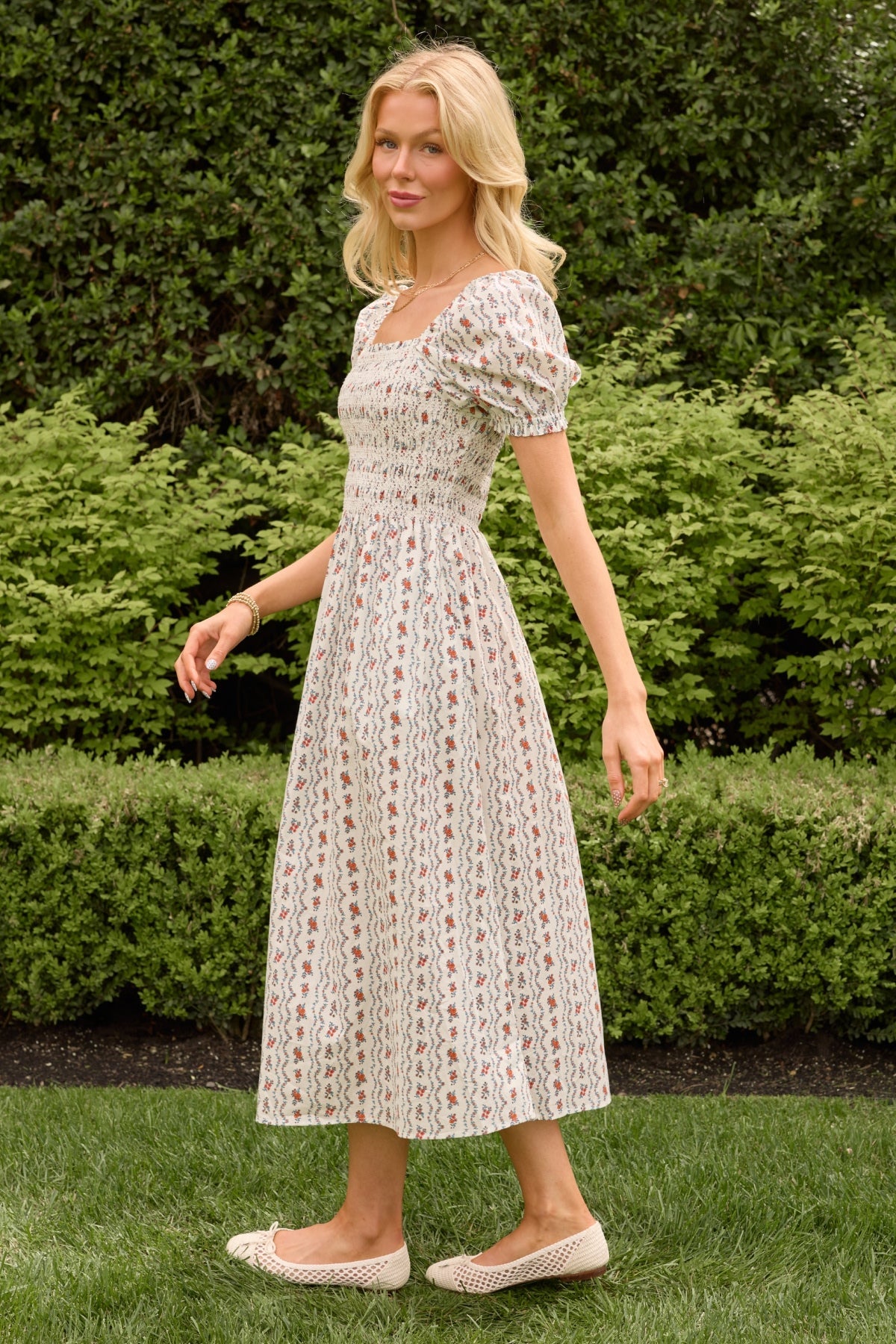 Sunday Best Dress in Linear Poppy Woodblock