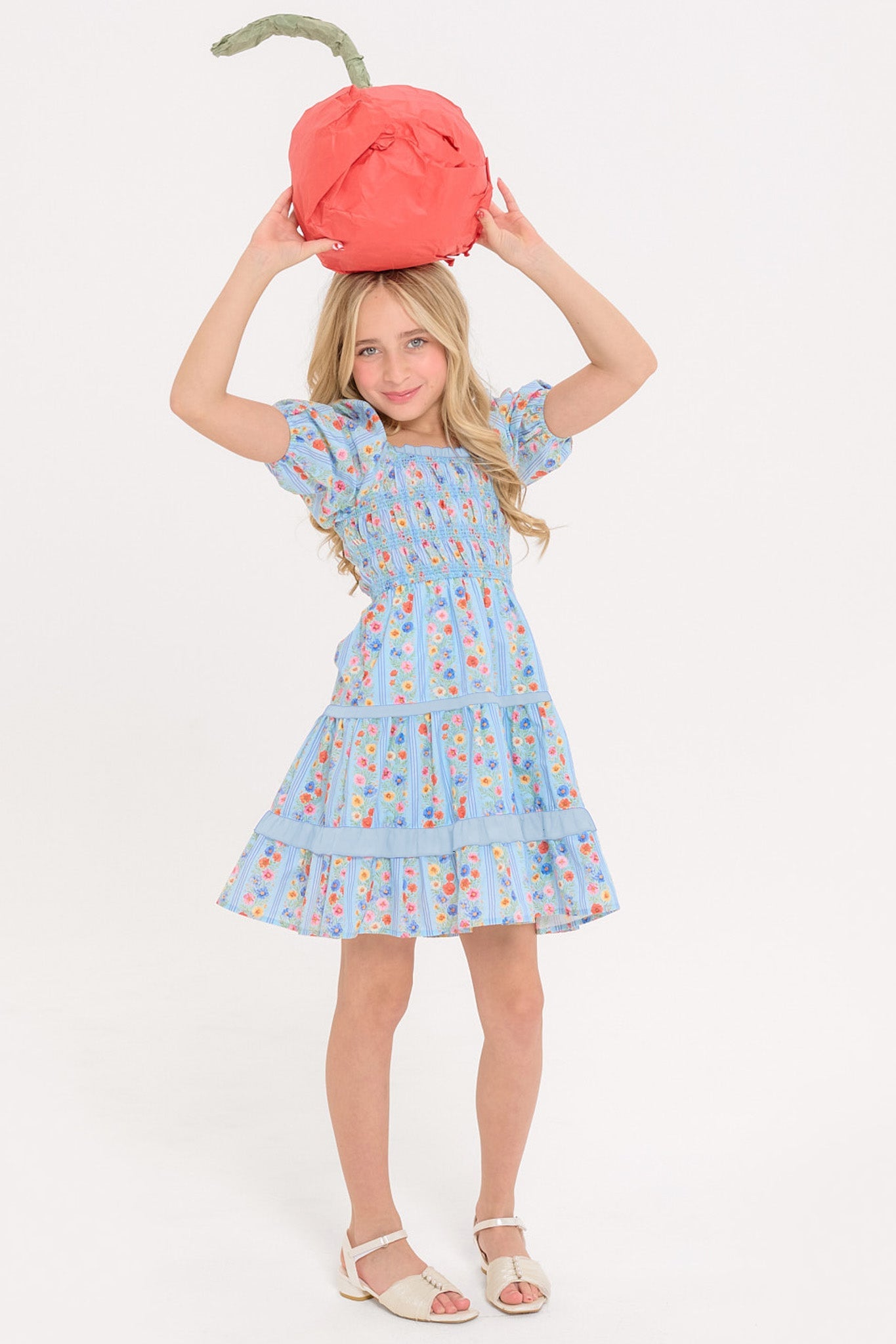 Mini Roselyn Dress in Blue Linear Floral Print