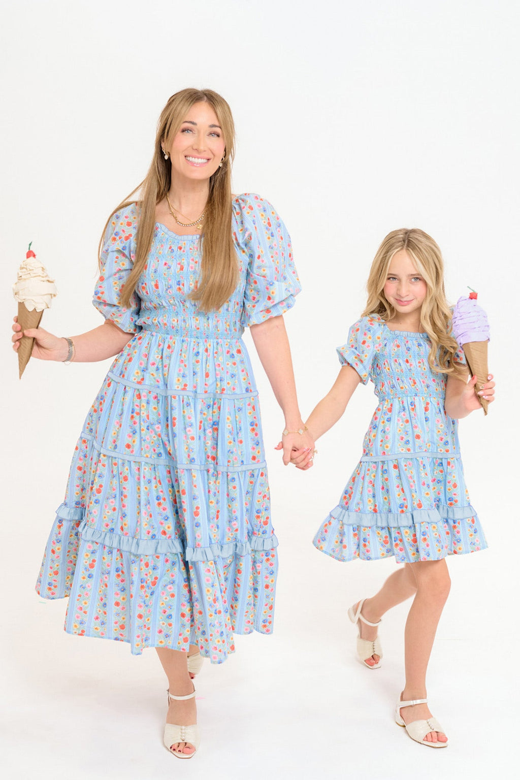 Mini Roselyn Dress in Blue Linear Floral Print